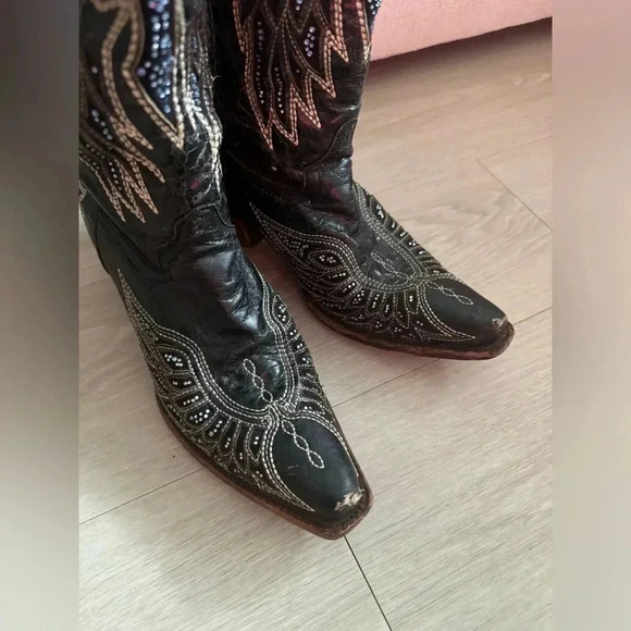 Corral Boots A2651 Black-Bone Wing & Cross Crystals Inlay - Picture 3 of 16